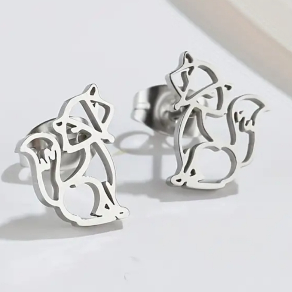 Hollowed-out Origami Fox Earrings Stainless Steel